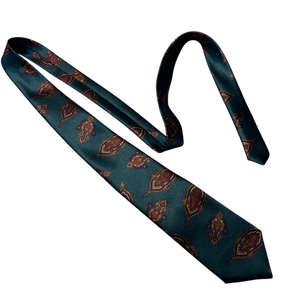 Carriage Street Mens Teal Green Paisley Medallion Formal Necktie Made in USA